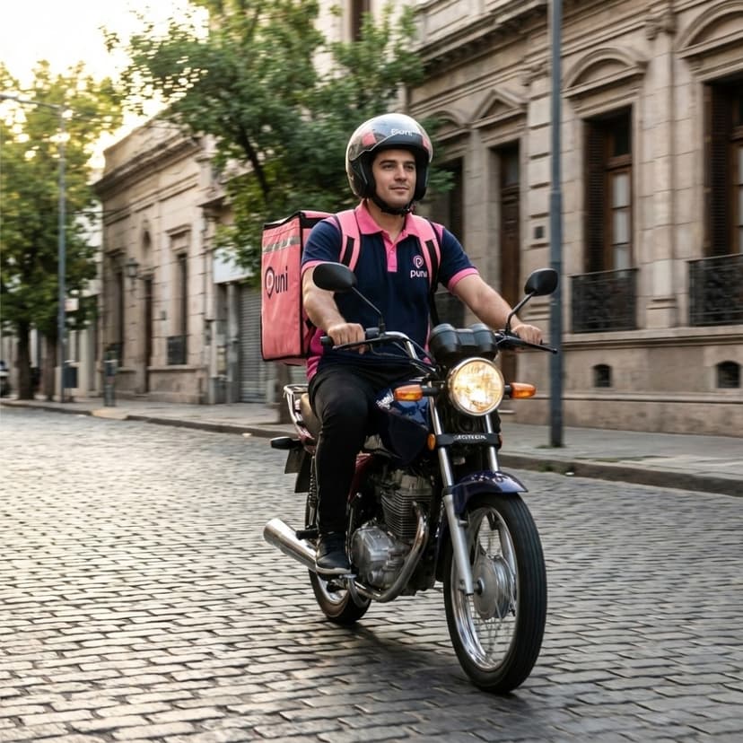 Cadete Puni listo para entregar